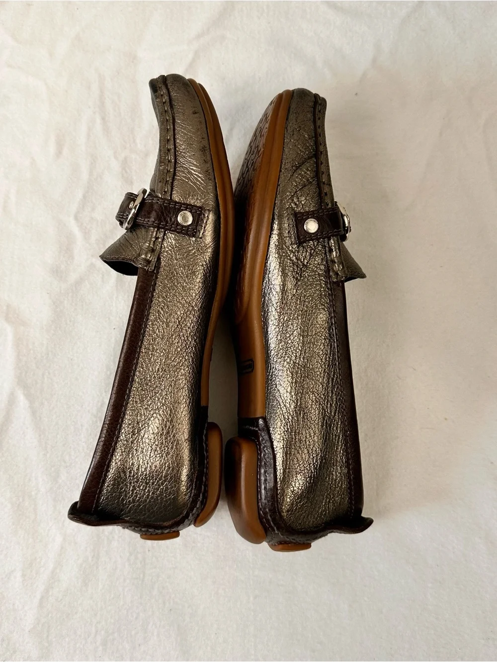 Coach Metallic Gray Leather Bit Loafers - Women's